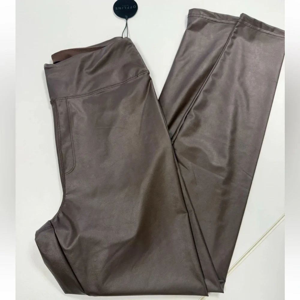 Offline By Aerie NWT Real Luxe Faux Leather High Waist Legging Dark Brown Large